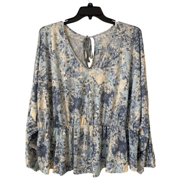 NWT 3X Blue Sol Blouse Tie-dye Look Blues & Cream Ties at the Back of the Neck - Picture 1 of 4